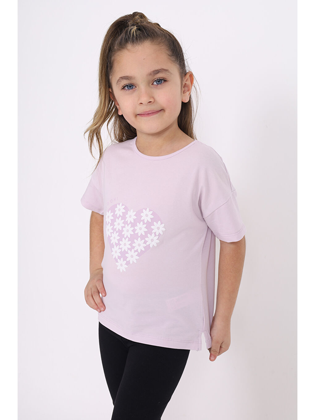 Lila Kız Çocuk Baskılı Tişört-1
