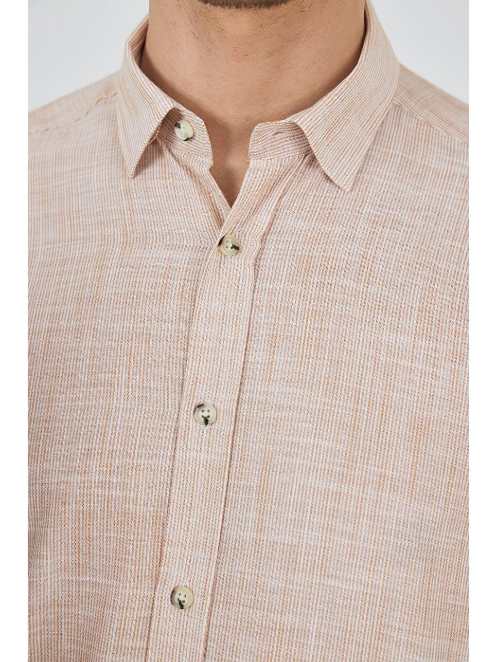 Pembe Açık Somon Uzun Kol Cepsiz Pamuk Casual Comfort Fit Gömlek 1004250127-3