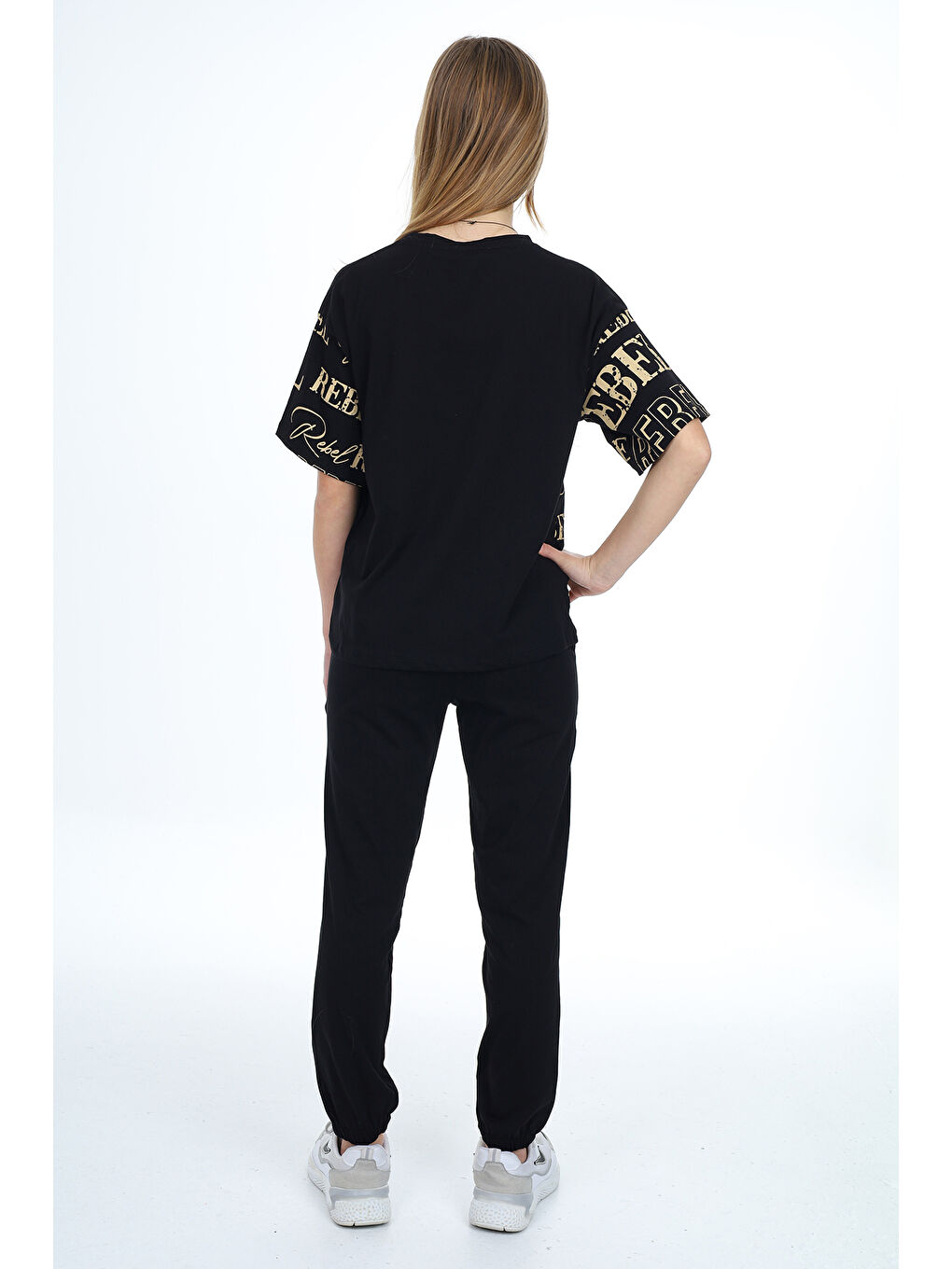 Siyah Kız Çocuk Yazı Baskılı Alt-Üst Takım 12155-4