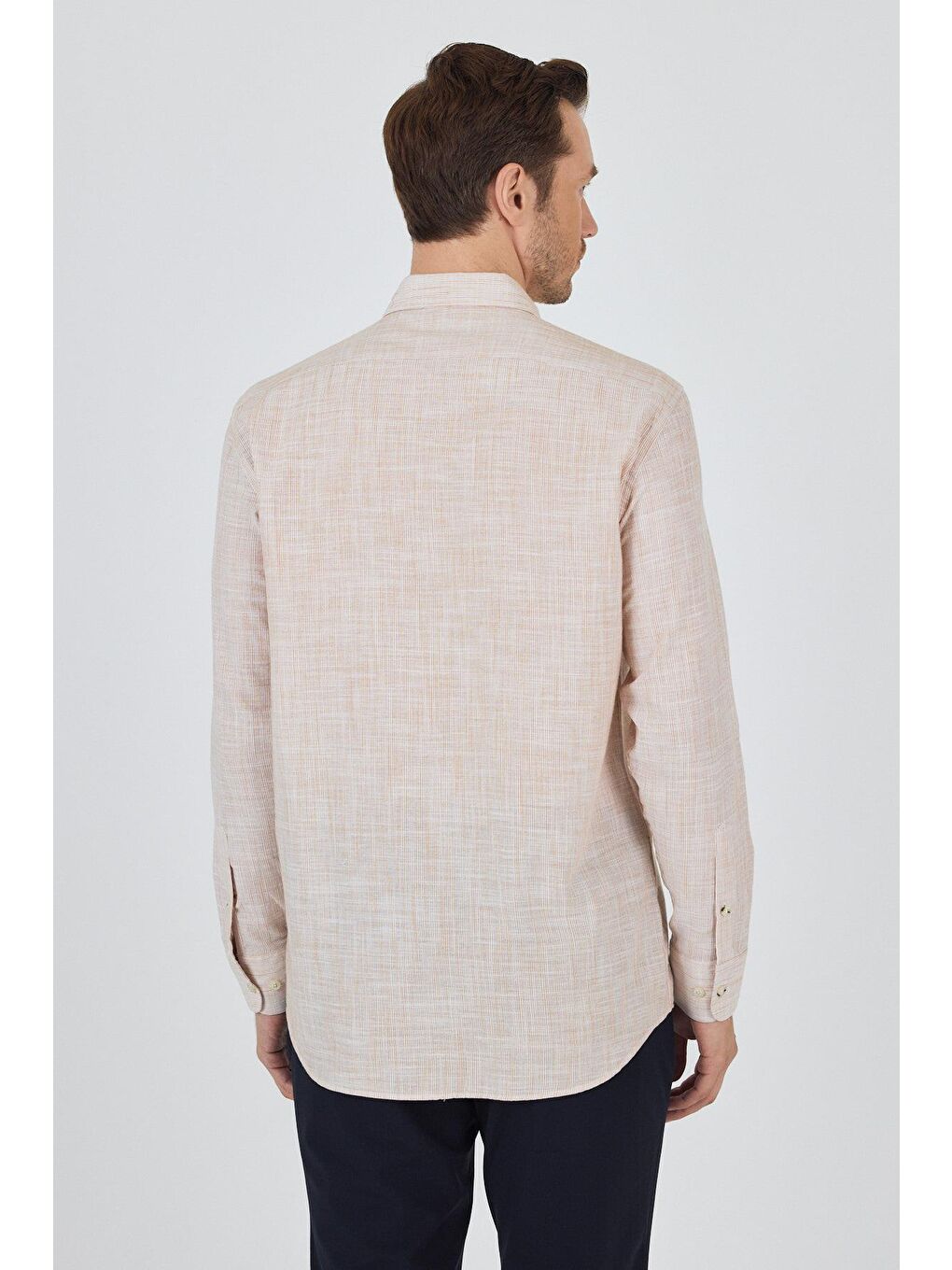 Pembe Açık Somon Uzun Kol Cepsiz Pamuk Casual Comfort Fit Gömlek 1004250127-4