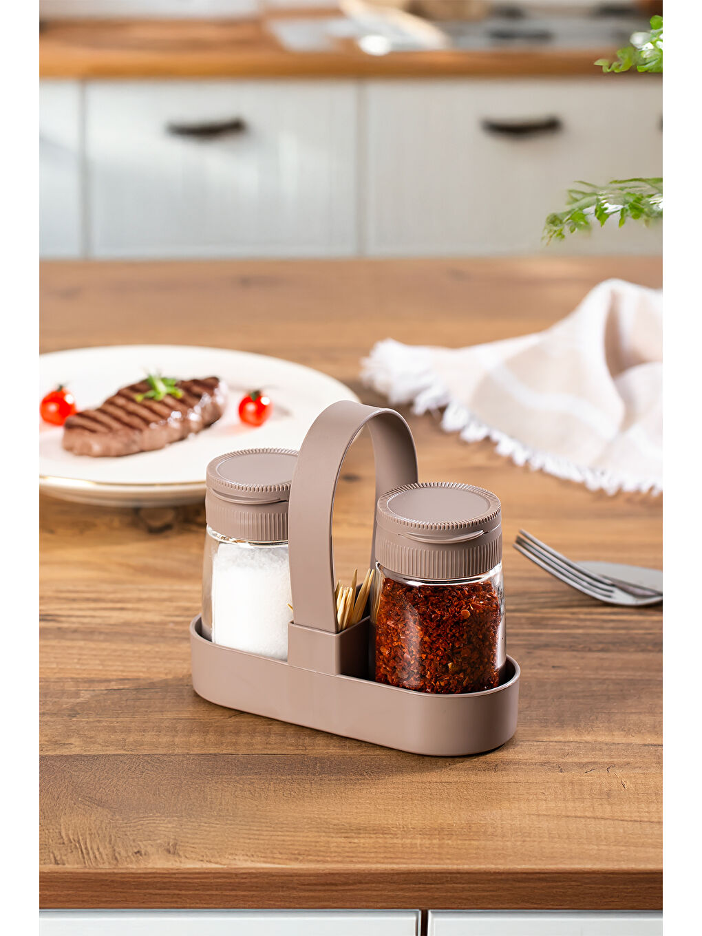 Kahverengi 00467-1 Kapicino Drop 2li Standlı Tuzluk Biberlik Seti - 100ml-1