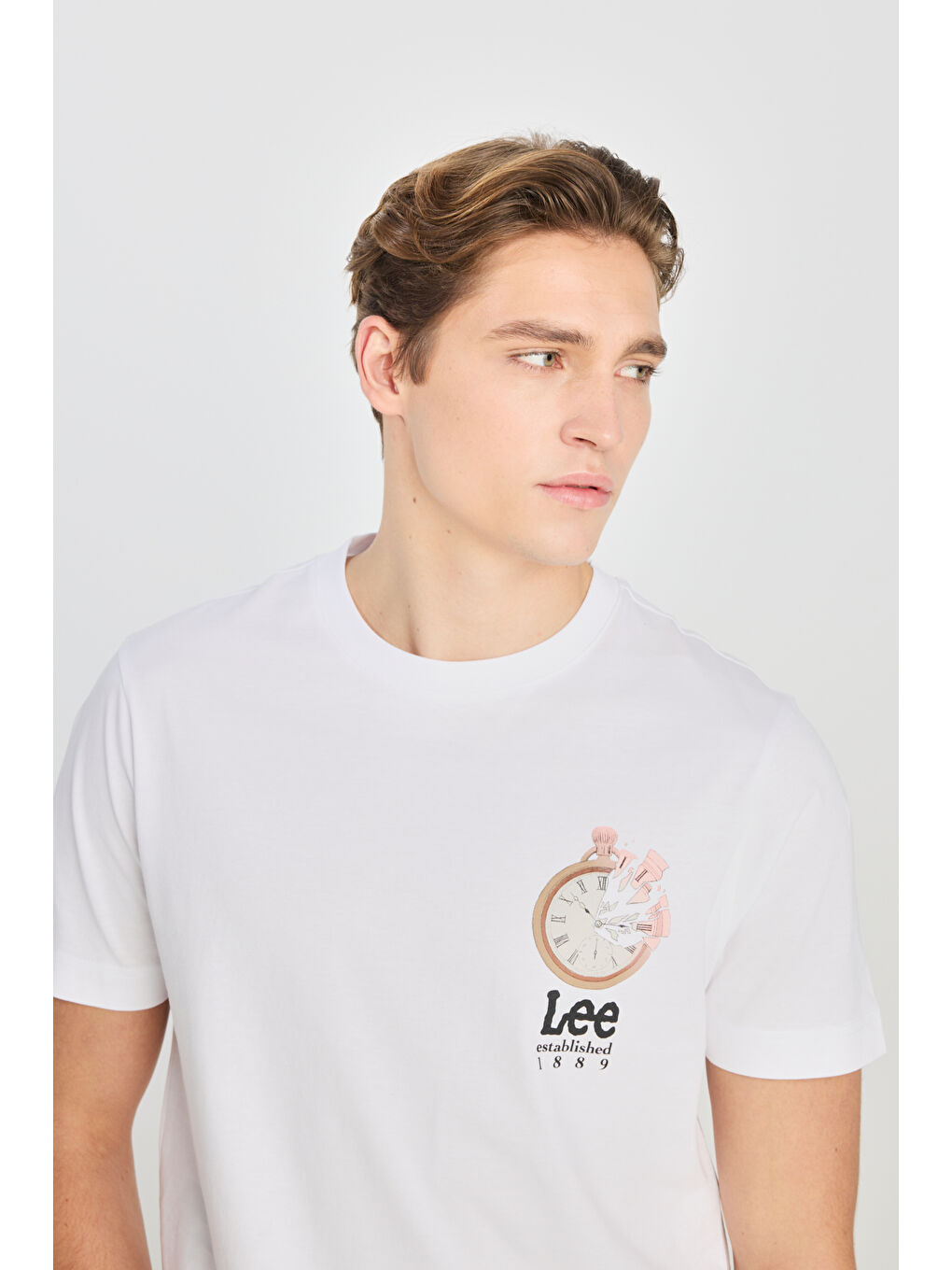 %100 Pamuk Regular Fit Normal Kesim Bisiklet Yaka Baskılı Beyaz Tişört-3