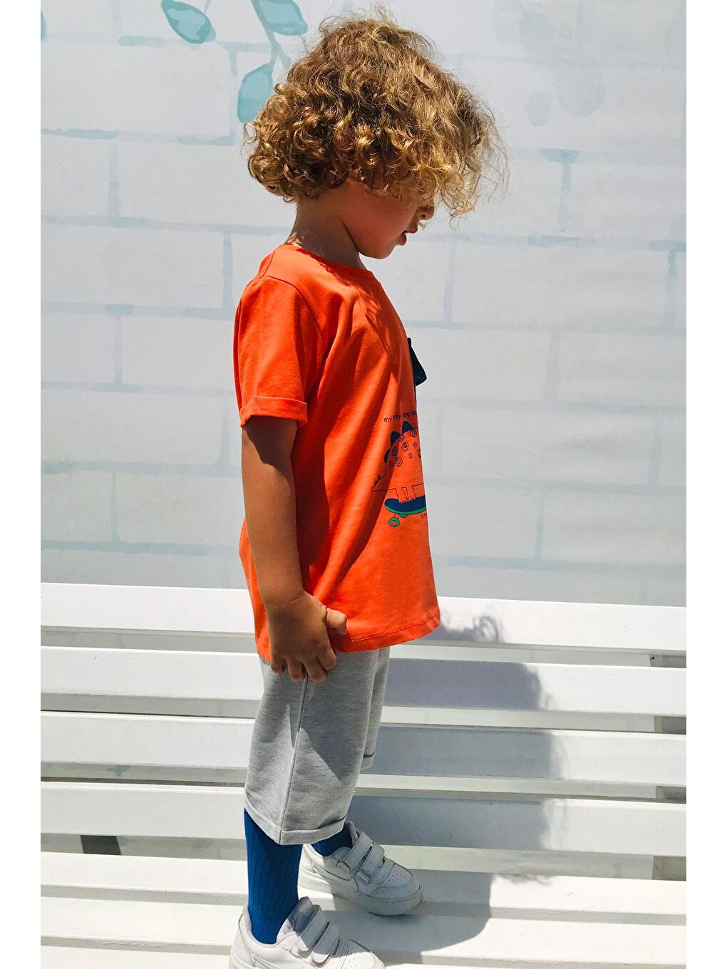 Kahverengi Erkek Çocuk Şortlu Takım Kaykaycı Dinozor Baskılı Cep Kısmı Kapak Detaylı Kiremit (2-6 Yaş)-1