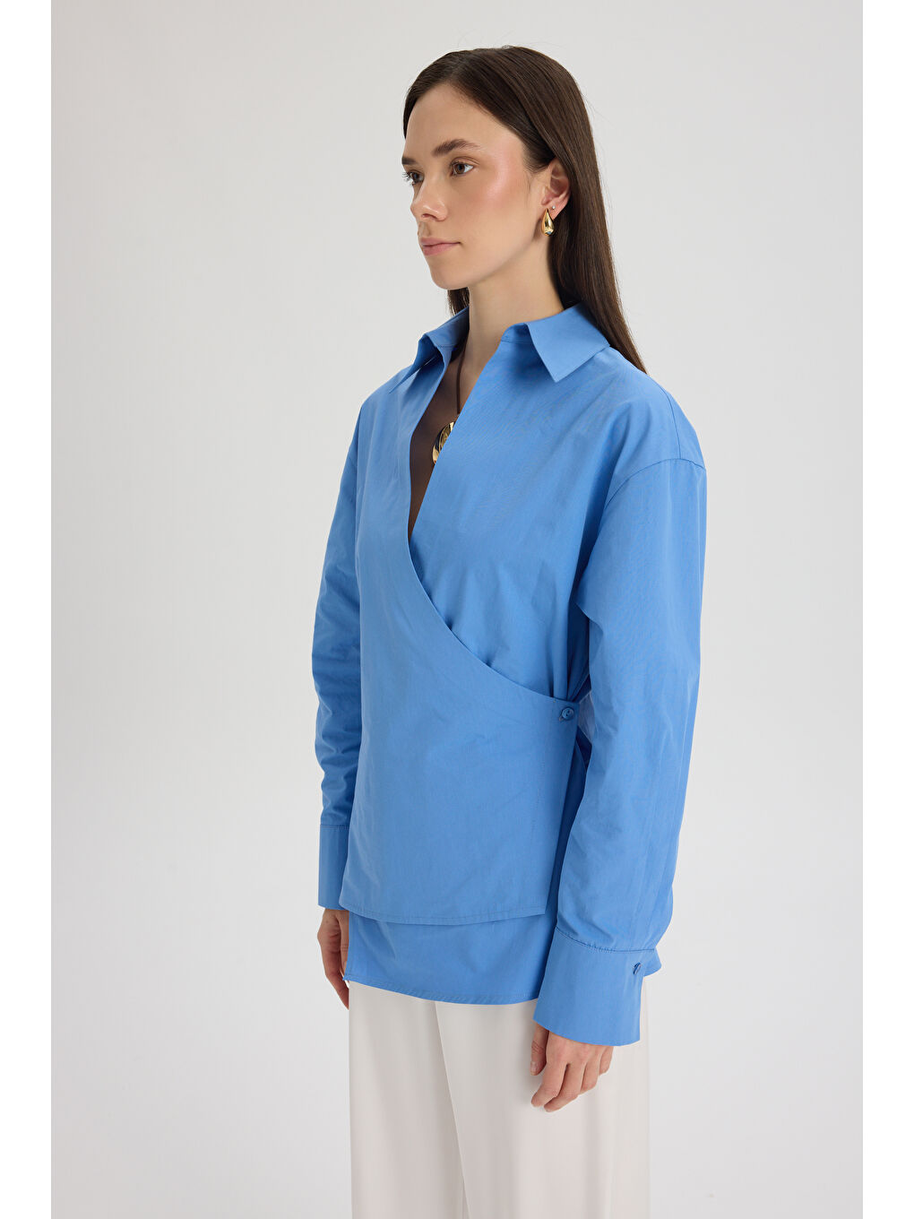 Bran Üçgen Kesim Mavi Gömlek-2