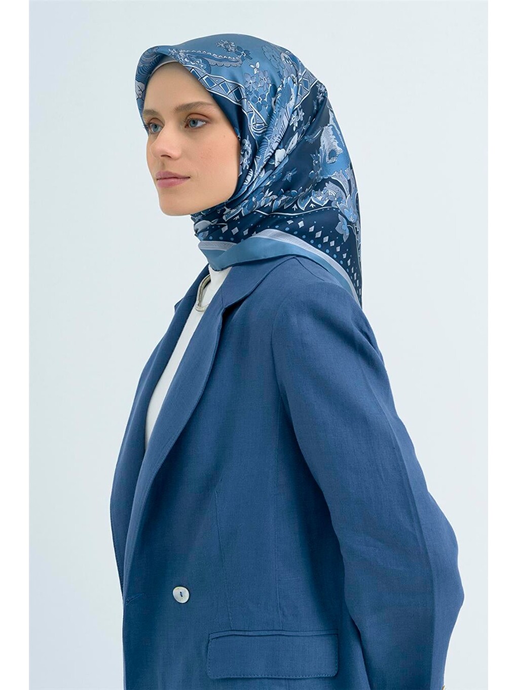 İndigo Saf İpek Twill Eşarp 9535D 81