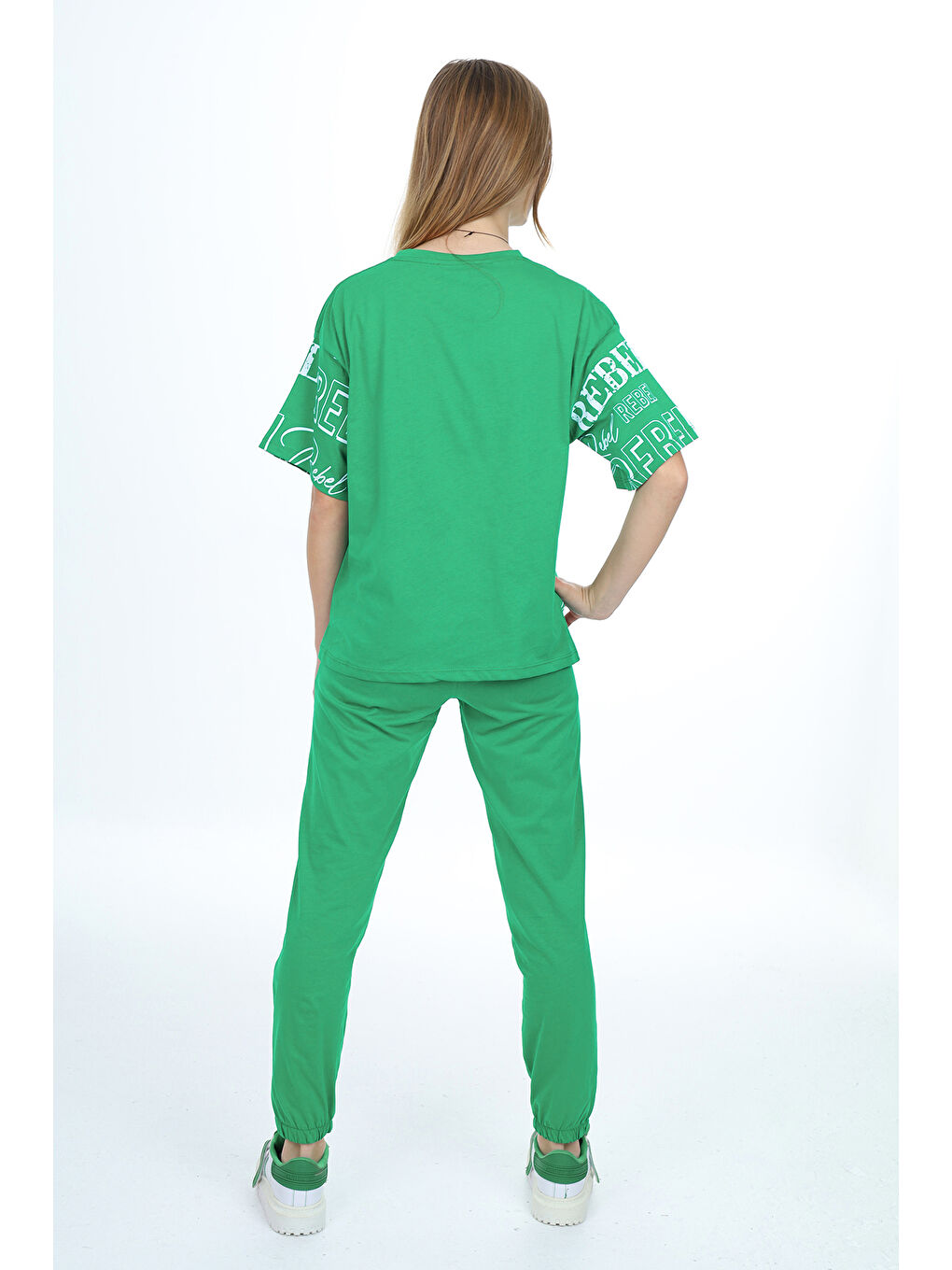 Yeşil Kız Çocuk Yazı Baskılı Alt-Üst Takım 12155-4