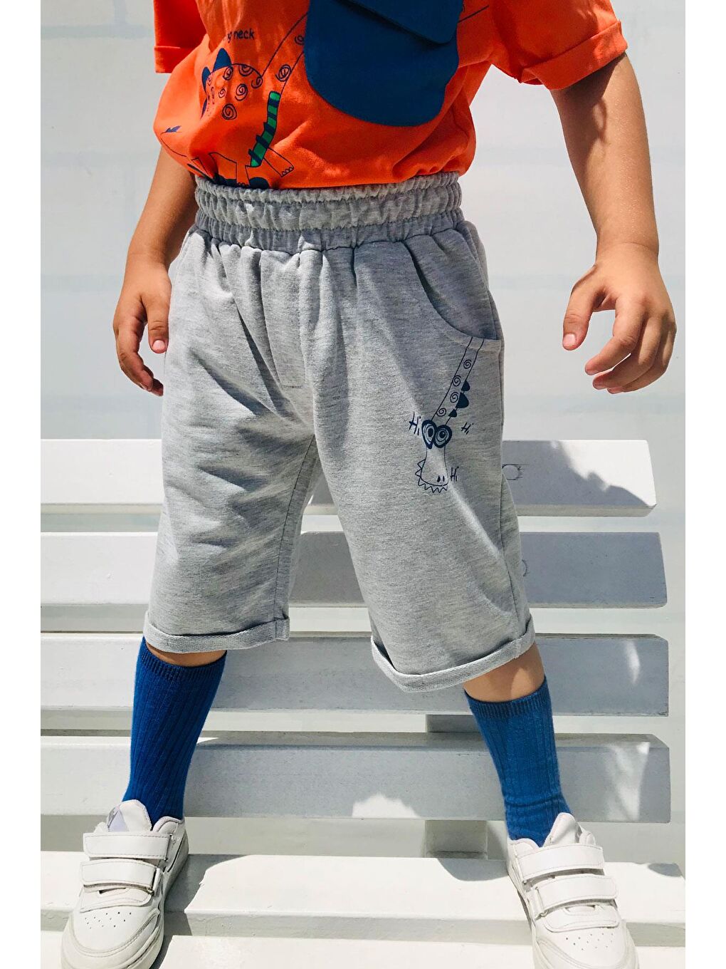 Kahverengi Erkek Çocuk Şortlu Takım Kaykaycı Dinozor Baskılı Cep Kısmı Kapak Detaylı Kiremit (2-6 Yaş)-2