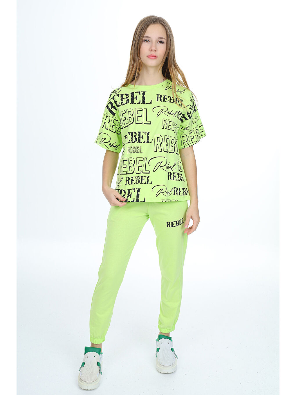 Sarı Kız Çocuk Yazı Baskılı Alt-Üst Takım 12155