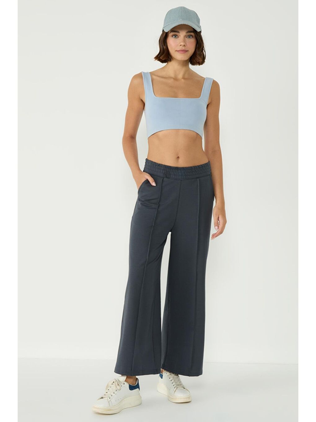 Gri Kadın Dikiş Detaylı Palazzo Eşofman Altı 746 Füme-1