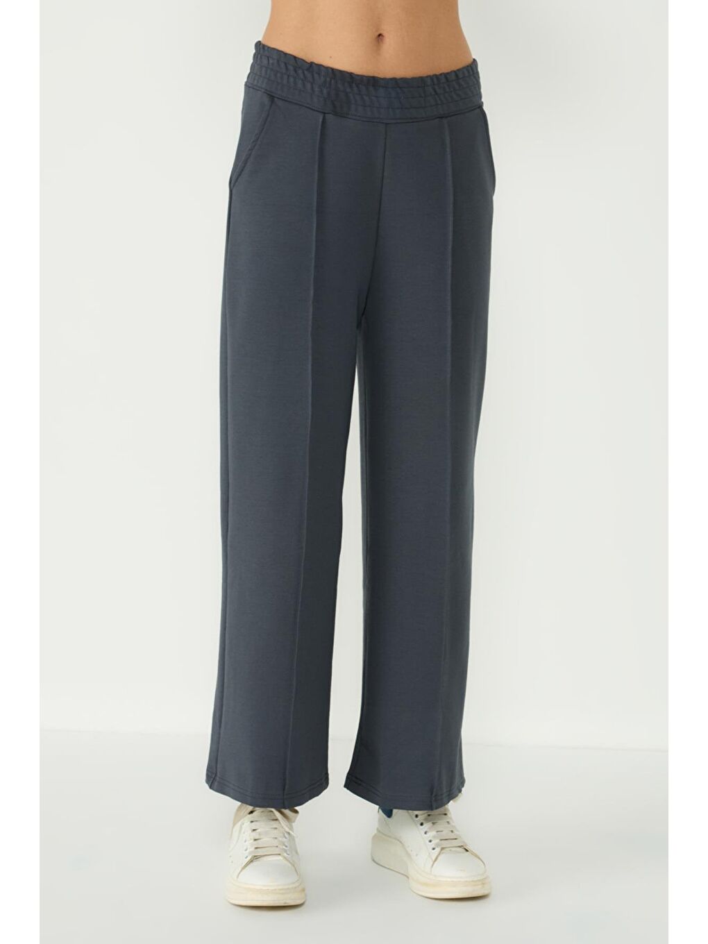 Gri Kadın Dikiş Detaylı Palazzo Eşofman Altı 746 Füme-2