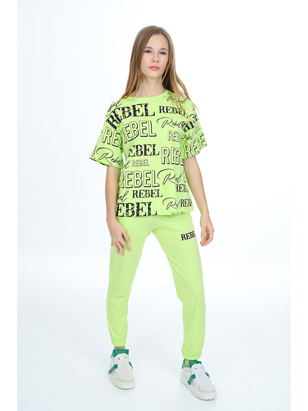 Sarı Kız Çocuk Yazı Baskılı Alt-Üst Takım 12155-2