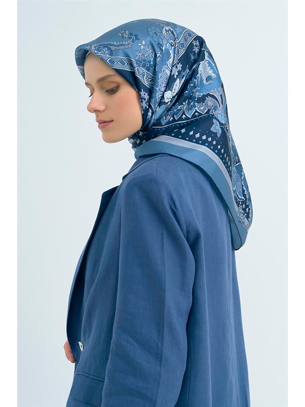 İndigo Saf İpek Twill Eşarp 9535D 81-1