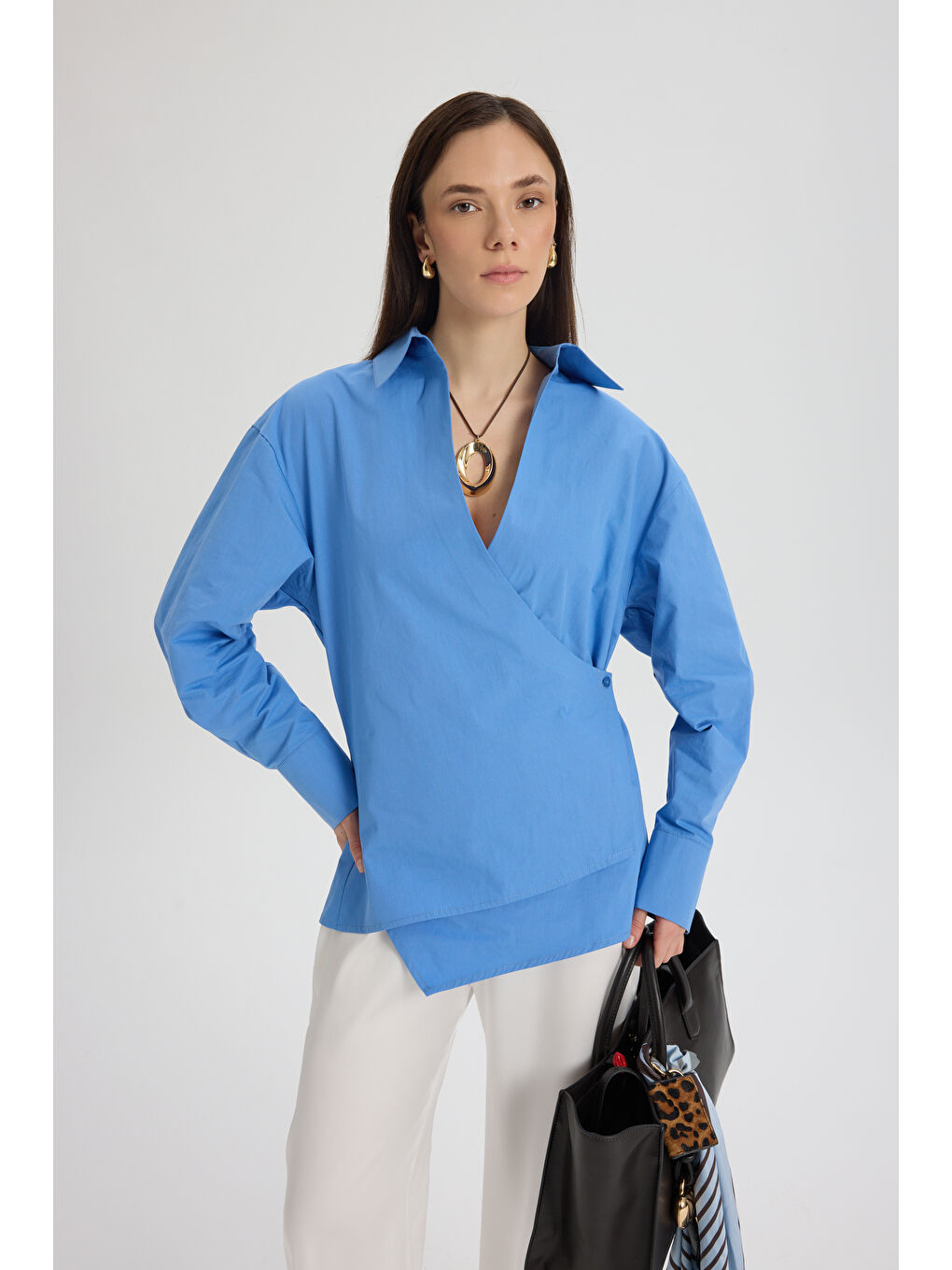 Bran Üçgen Kesim Mavi Gömlek-3