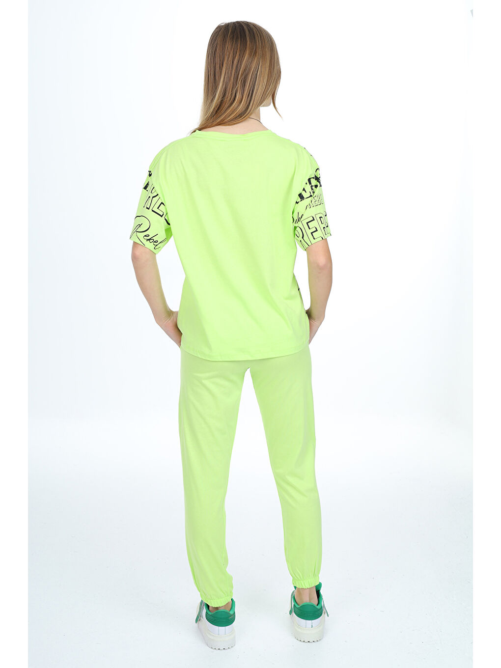 Sarı Kız Çocuk Yazı Baskılı Alt-Üst Takım 12155-4