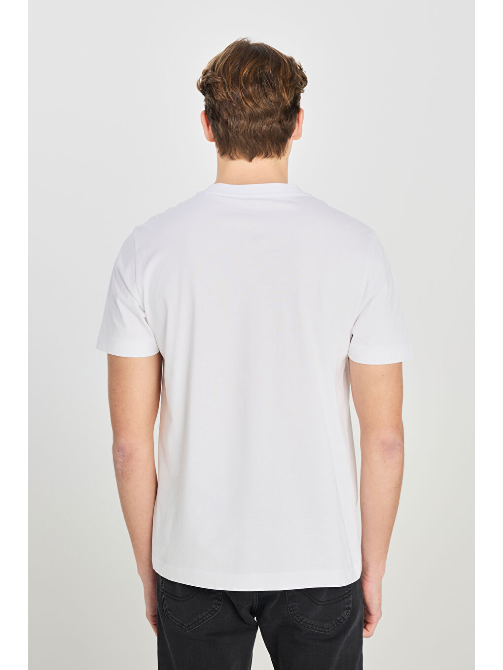 %100 Pamuk Regular Fit Normal Kesim Bisiklet Yaka Baskılı Beyaz Tişört-4