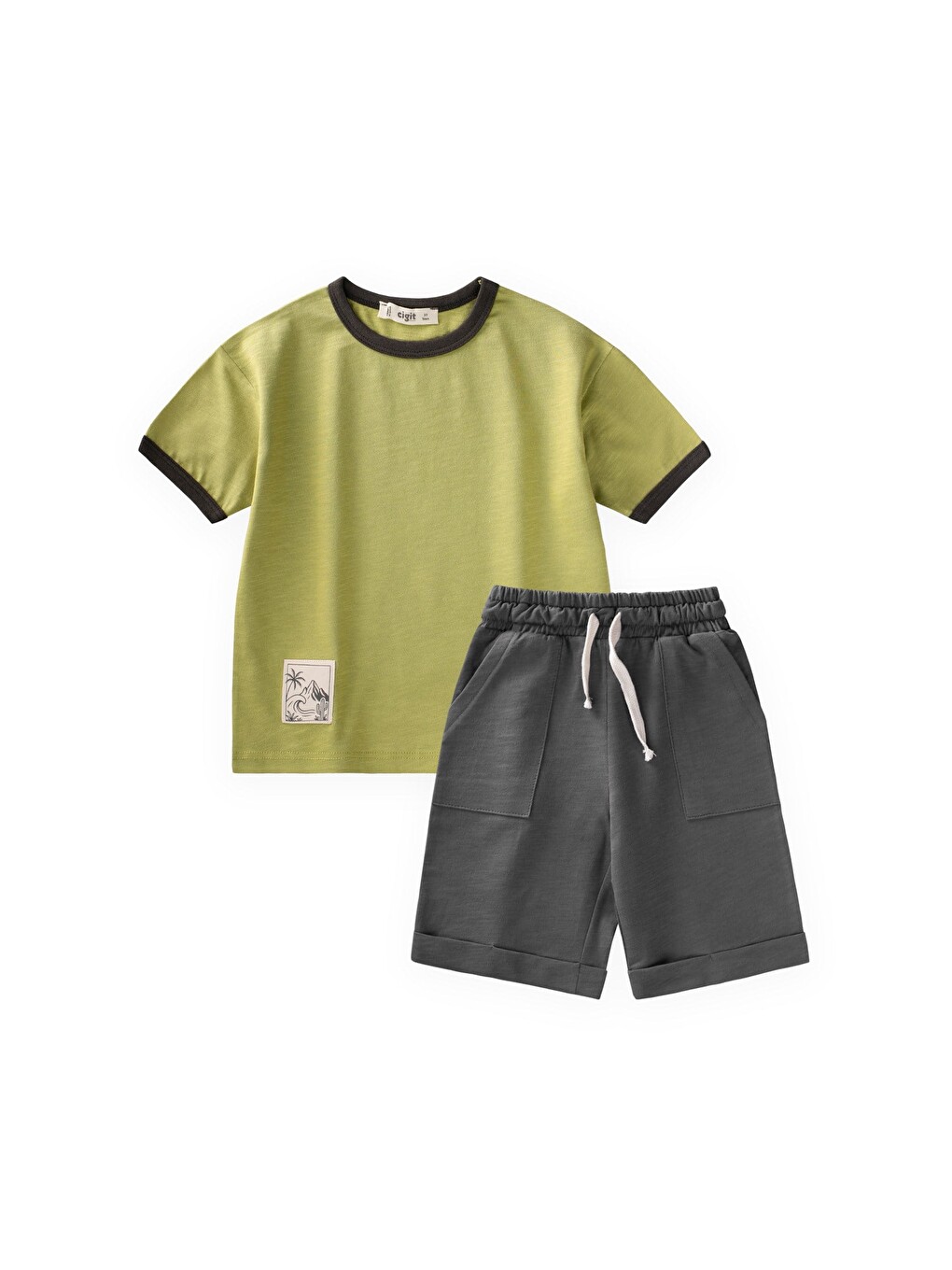 Yeşil Kaprili T-Shirt Takım 2-10 Yaş Lime
