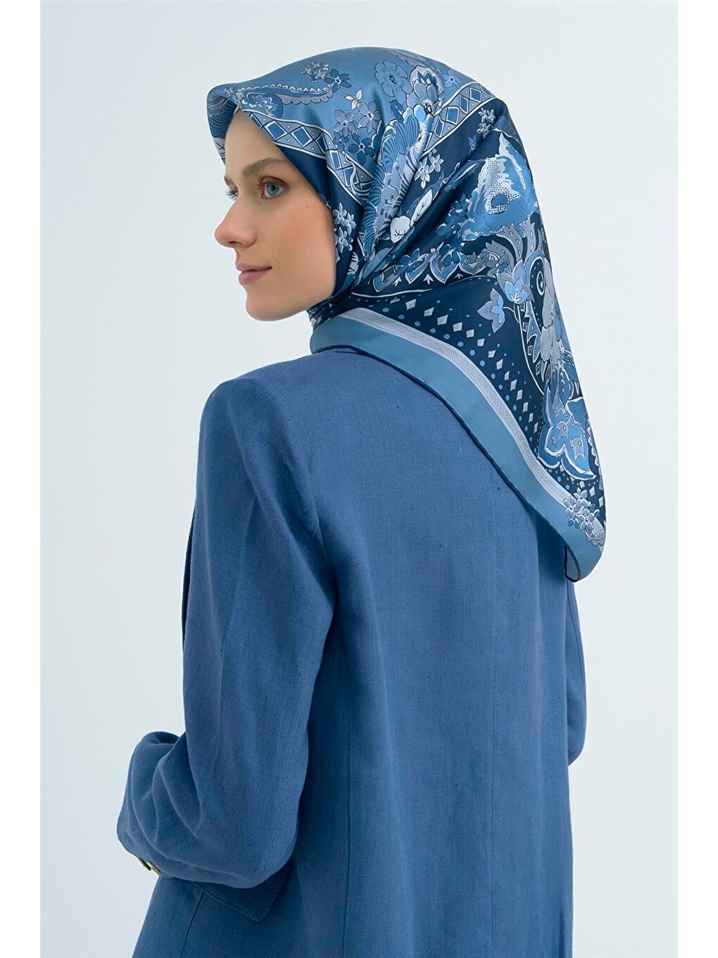 İndigo Saf İpek Twill Eşarp 9535D 81-2
