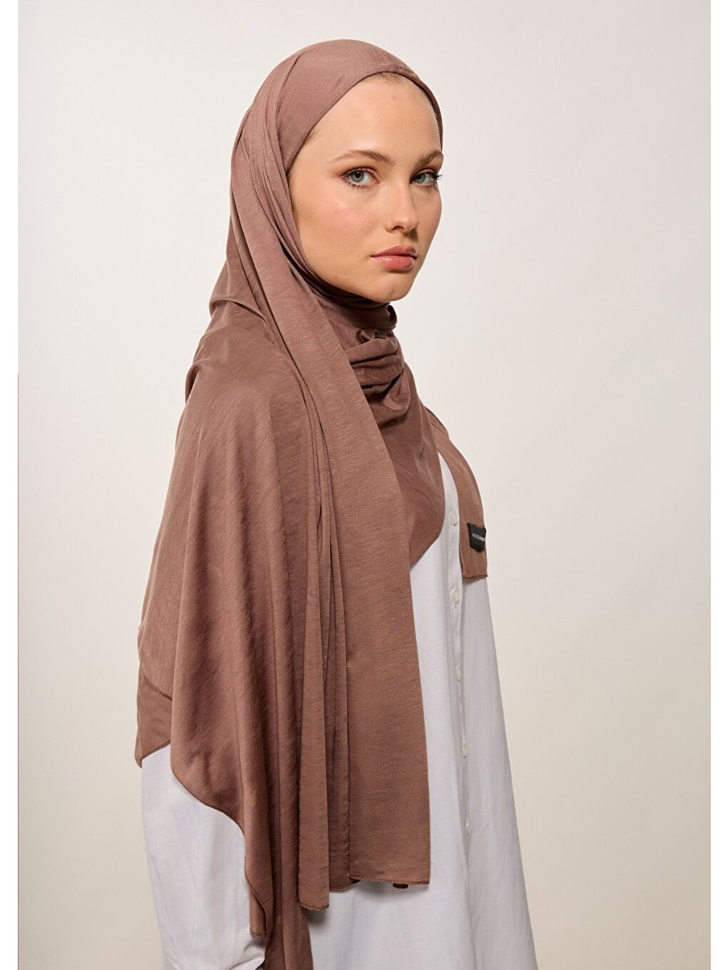 Bej Tesettür Şal - Bone - Vizon-3
