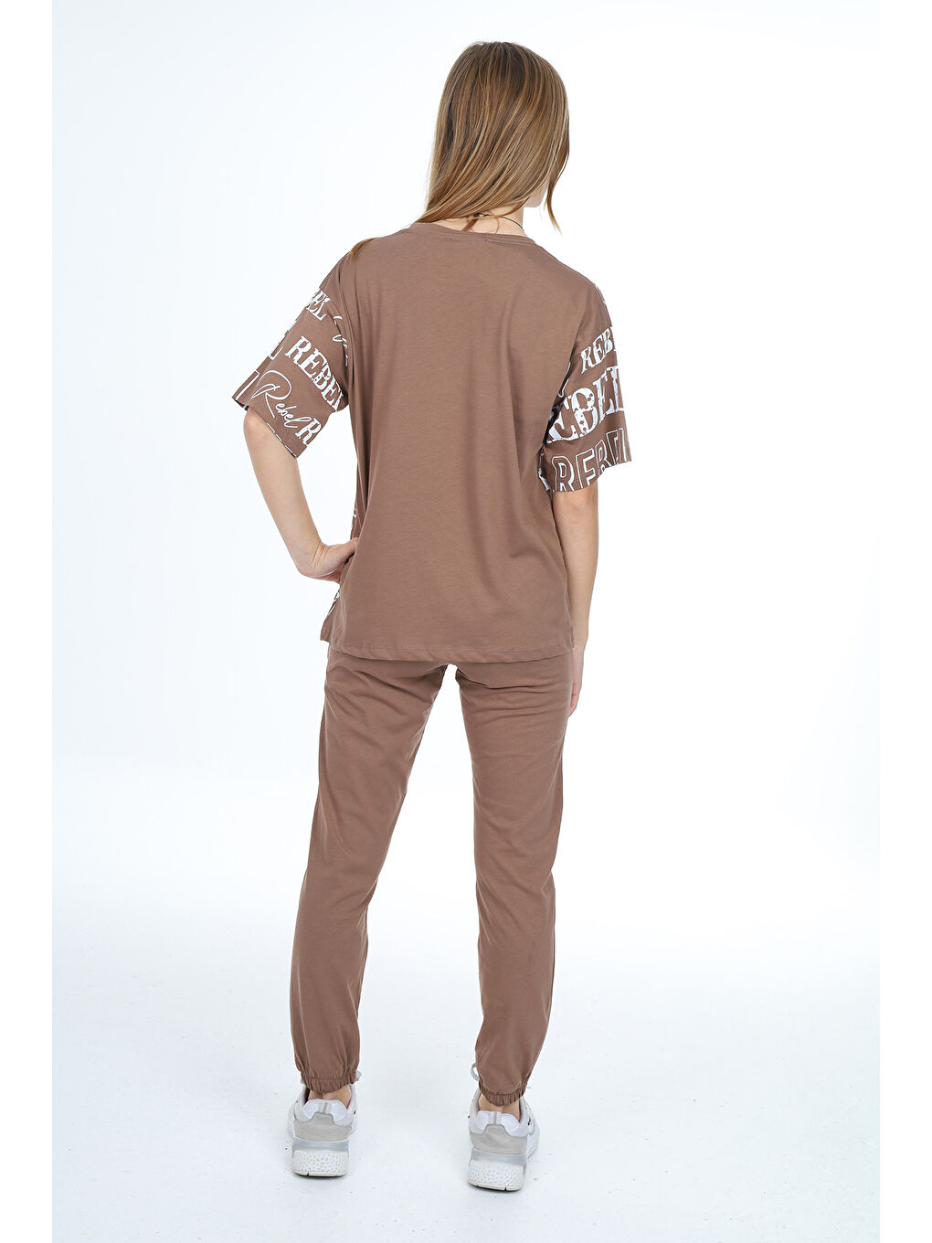 Kahverengi Kız Çocuk Yazı Baskılı Alt-Üst Takım 12155-3