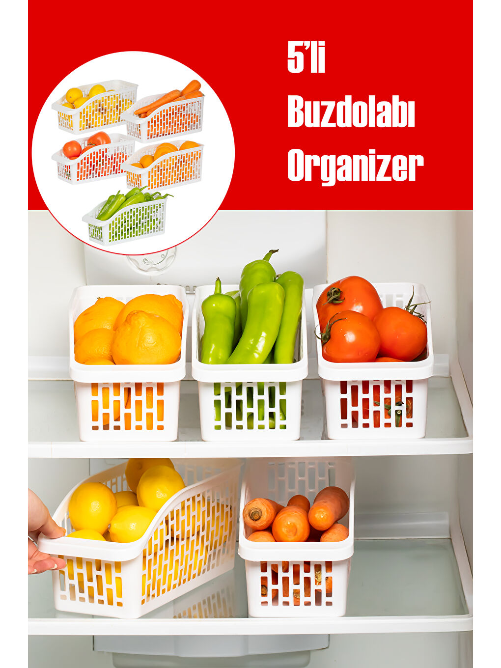 Org-20-5 5li Çok Amaçlı Plastik Dolap Içi Düzenleyici Saklama Kutusu Organizer Sepet - Beyaz