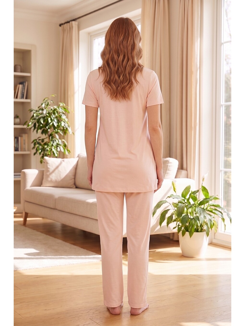 Pembe Daisy Çiçek Baskılı Düğme Detaylı Dantelli Sabahlıklı 3'lü Hamile Ve Lohusa Pijama Takımı-6