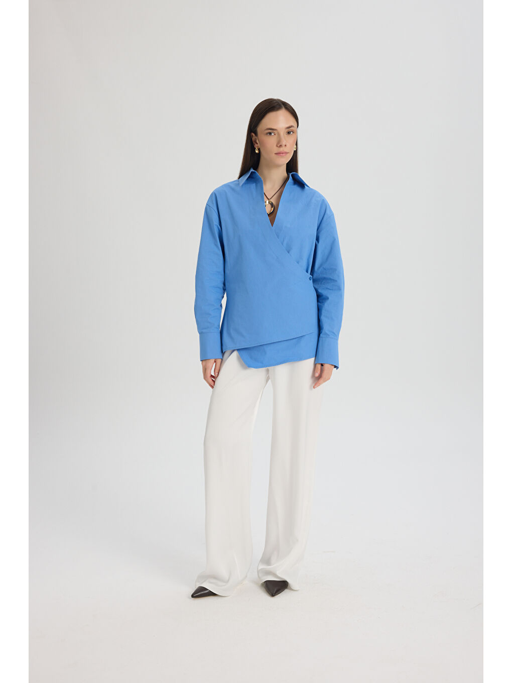 Bran Üçgen Kesim Mavi Gömlek-5