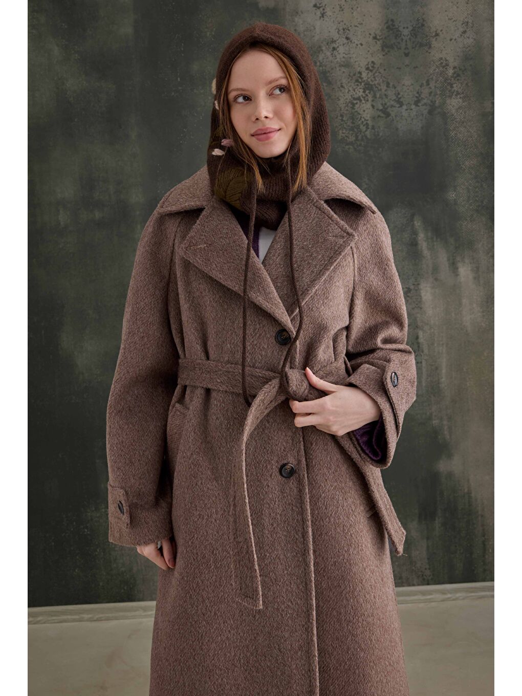 Kahverengi Kuşaklı Uzun Kaban Kahve-3