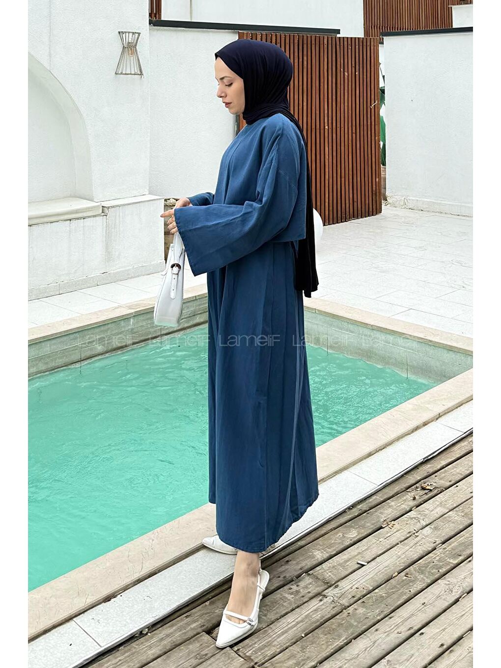 Etekli Tesettür Takım Saks Mavisi-1