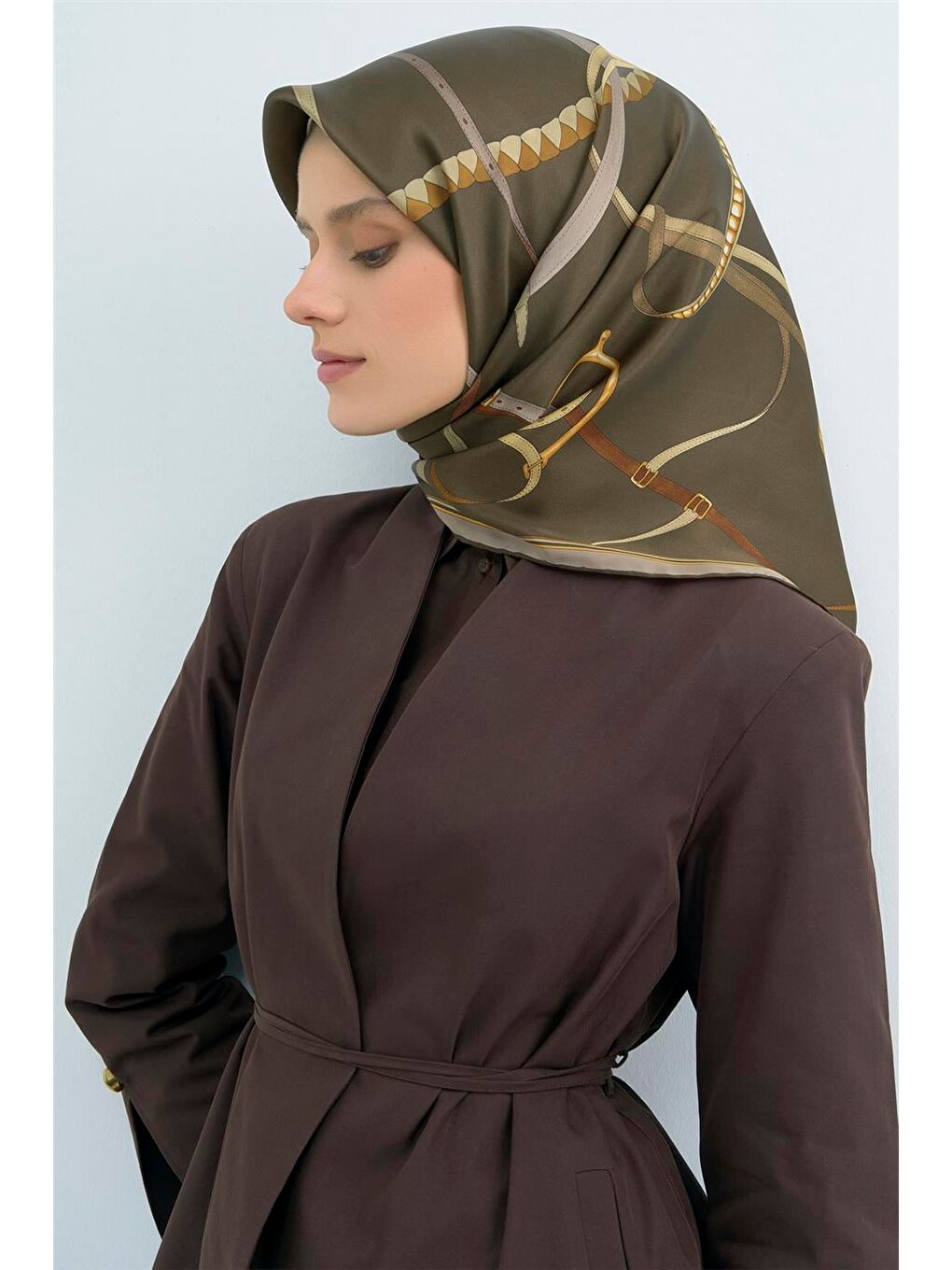 Haki Saf İpek Twill Eşarp 9517D 51-1