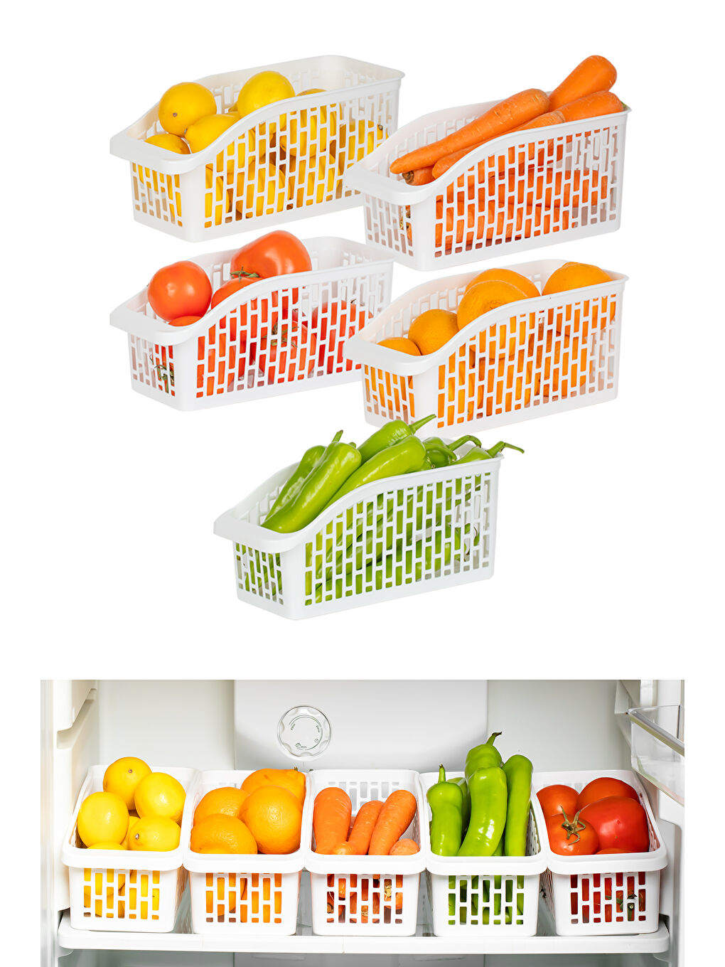 Org-20-5 5li Çok Amaçlı Plastik Dolap Içi Düzenleyici Saklama Kutusu Organizer Sepet - Beyaz-2