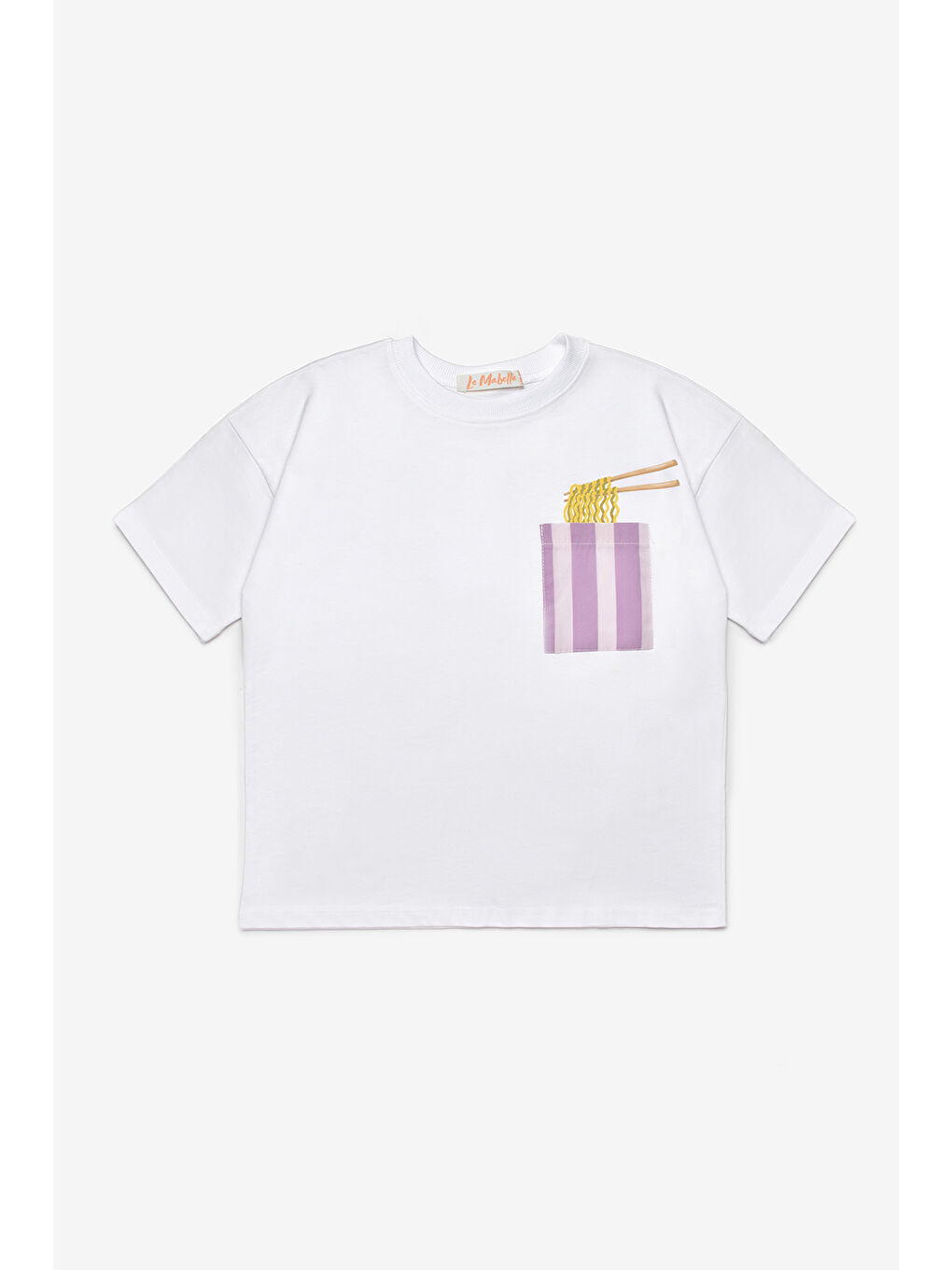 Lila Noodle Figürlü Çizgi Desenli Çocuk Tişört Şort İkili Takım - Ellie-1