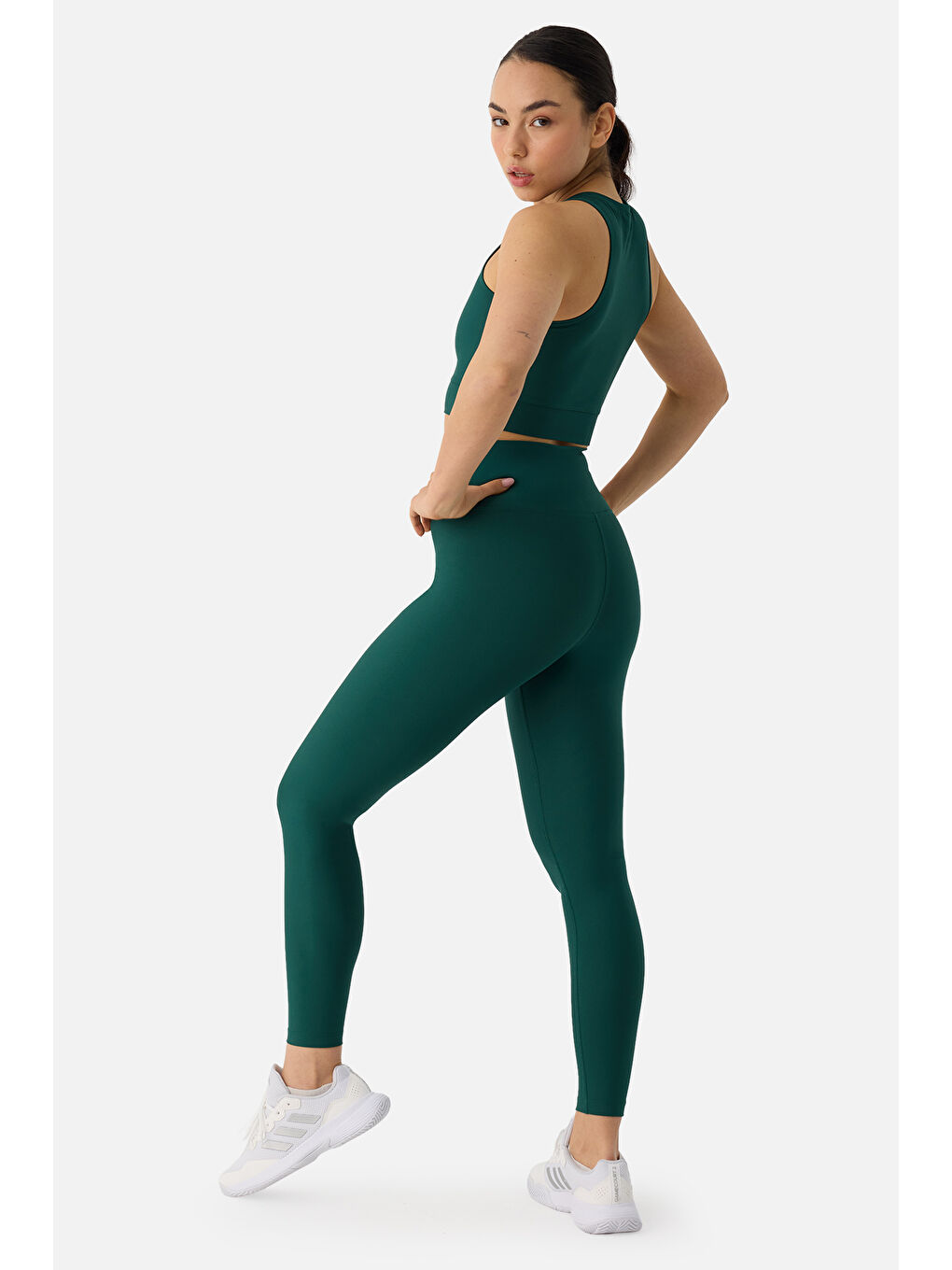 Popi Yüksek Bel Zümrüt Yeşili Spor Tayt-2