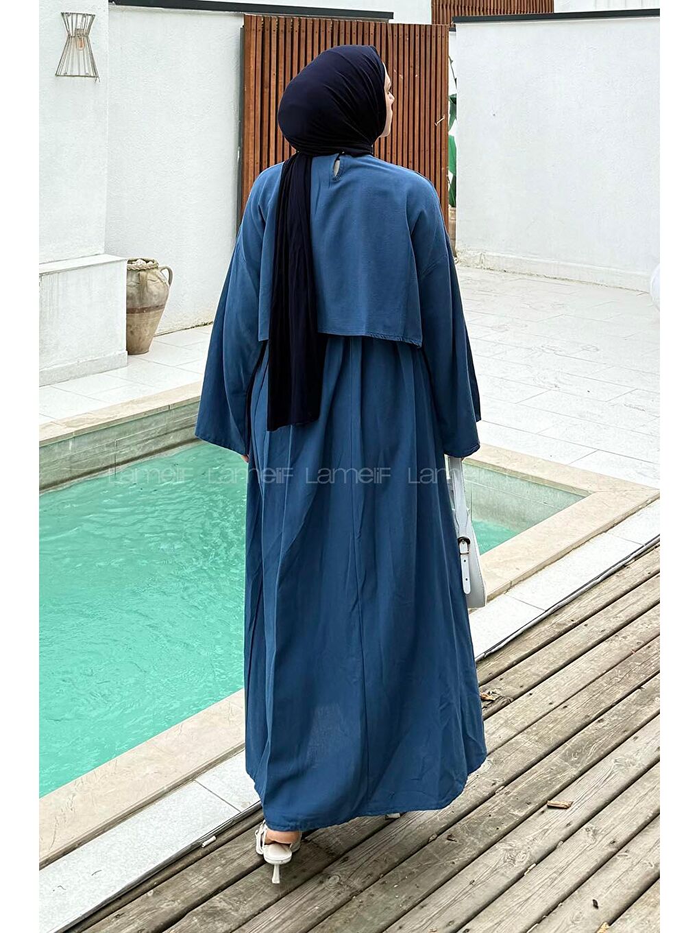 Etekli Tesettür Takım Saks Mavisi-3