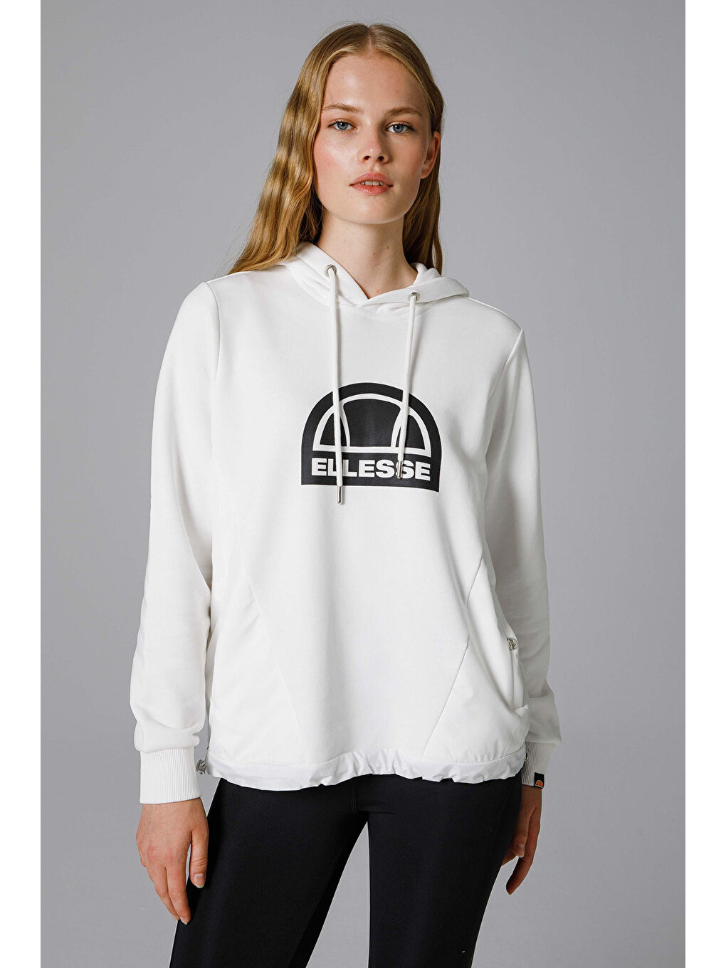 Beyaz Logo Baskılı Pamuklu Regular Fit Kapüşonlu Sweat EF201-OF