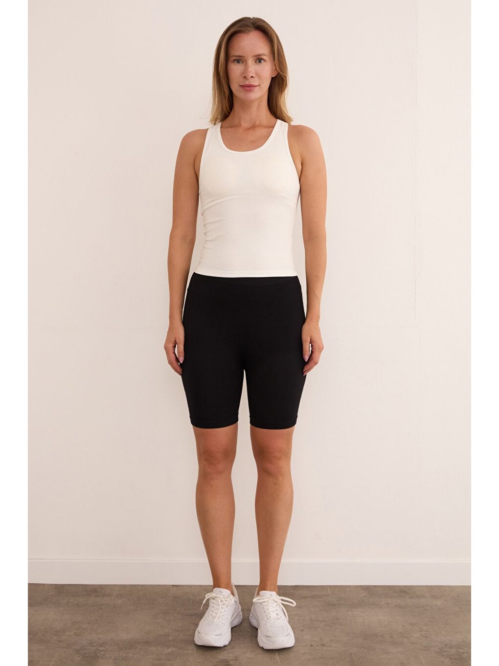 Siyah Basic Fitilli Biker Tayt-2