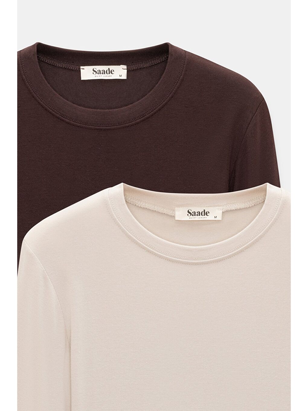 Kahverengi-Bej Kadın Bisiklet Yaka Parmak Geçmeli Uzun Kollu Body/Bluz - 2'li Paket-1