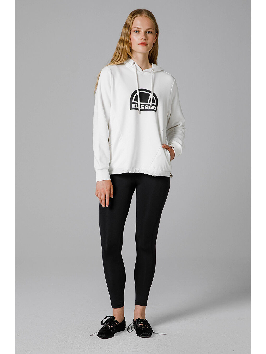 Beyaz Logo Baskılı Pamuklu Regular Fit Kapüşonlu Sweat EF201-OF-1