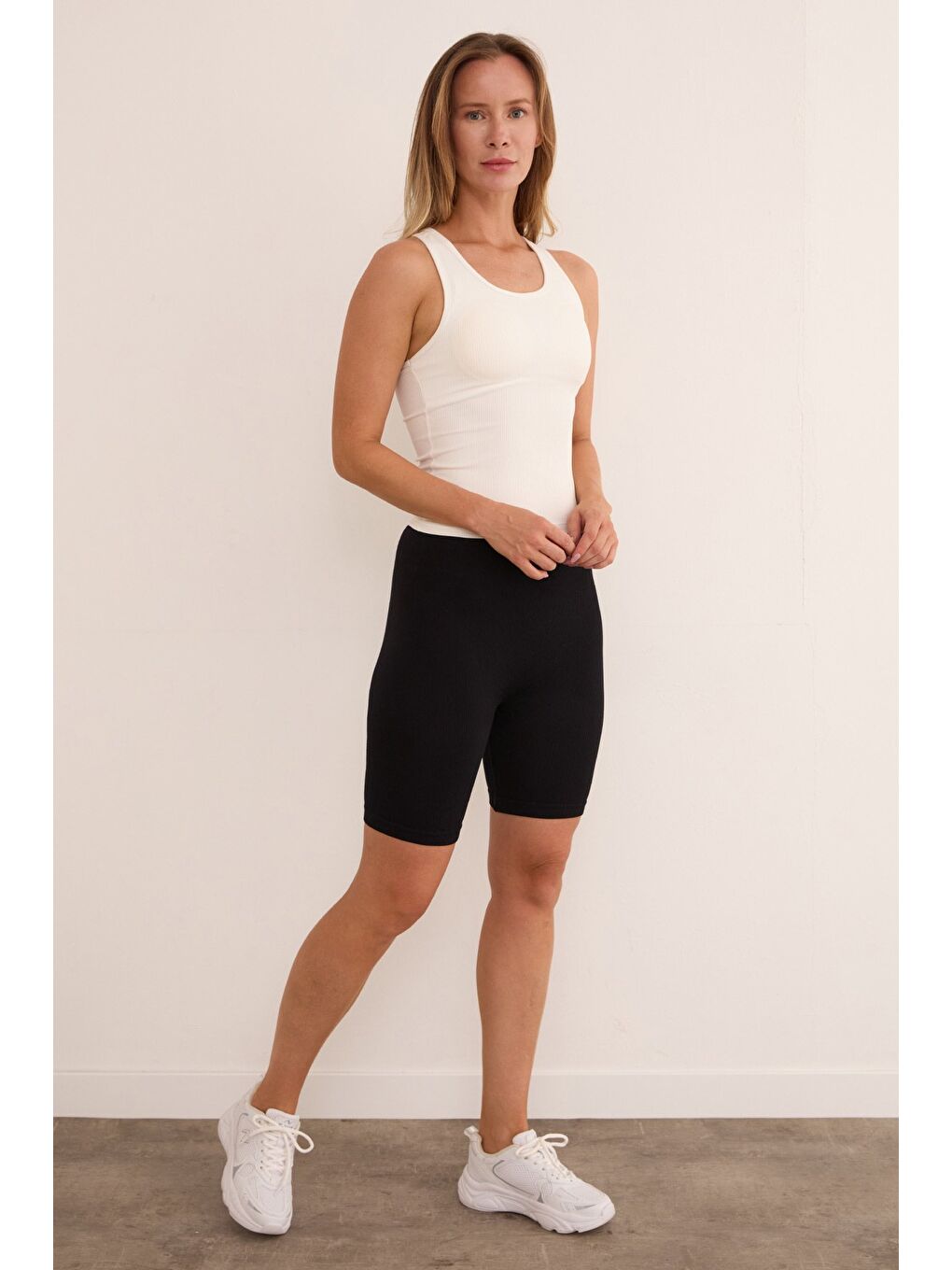 Siyah Basic Fitilli Biker Tayt-3