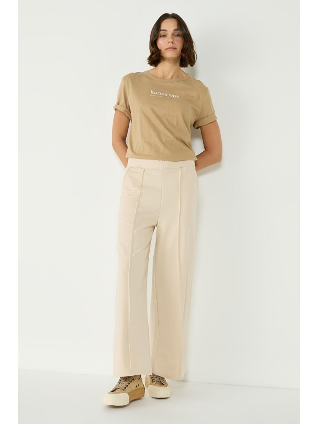 Kadın Dikiş Detaylı Palazzo Eşofman Altı 746 Bej