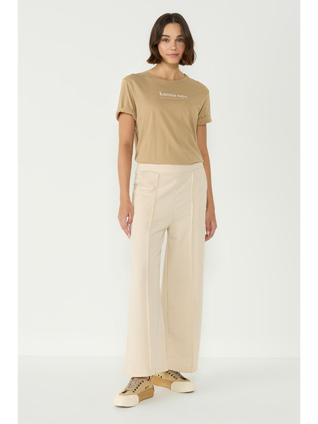 Kadın Dikiş Detaylı Palazzo Eşofman Altı 746 Bej-1