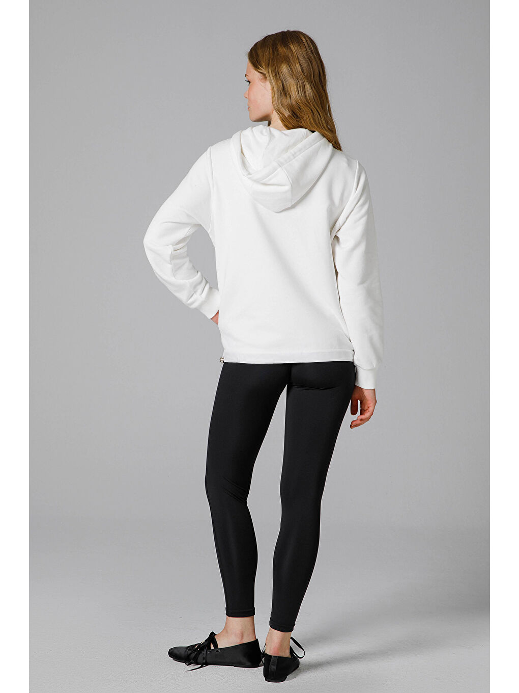 Beyaz Logo Baskılı Pamuklu Regular Fit Kapüşonlu Sweat EF201-OF-2