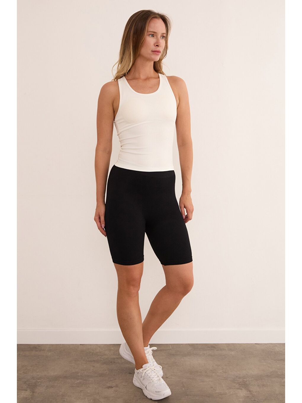 Siyah Basic Fitilli Biker Tayt-4