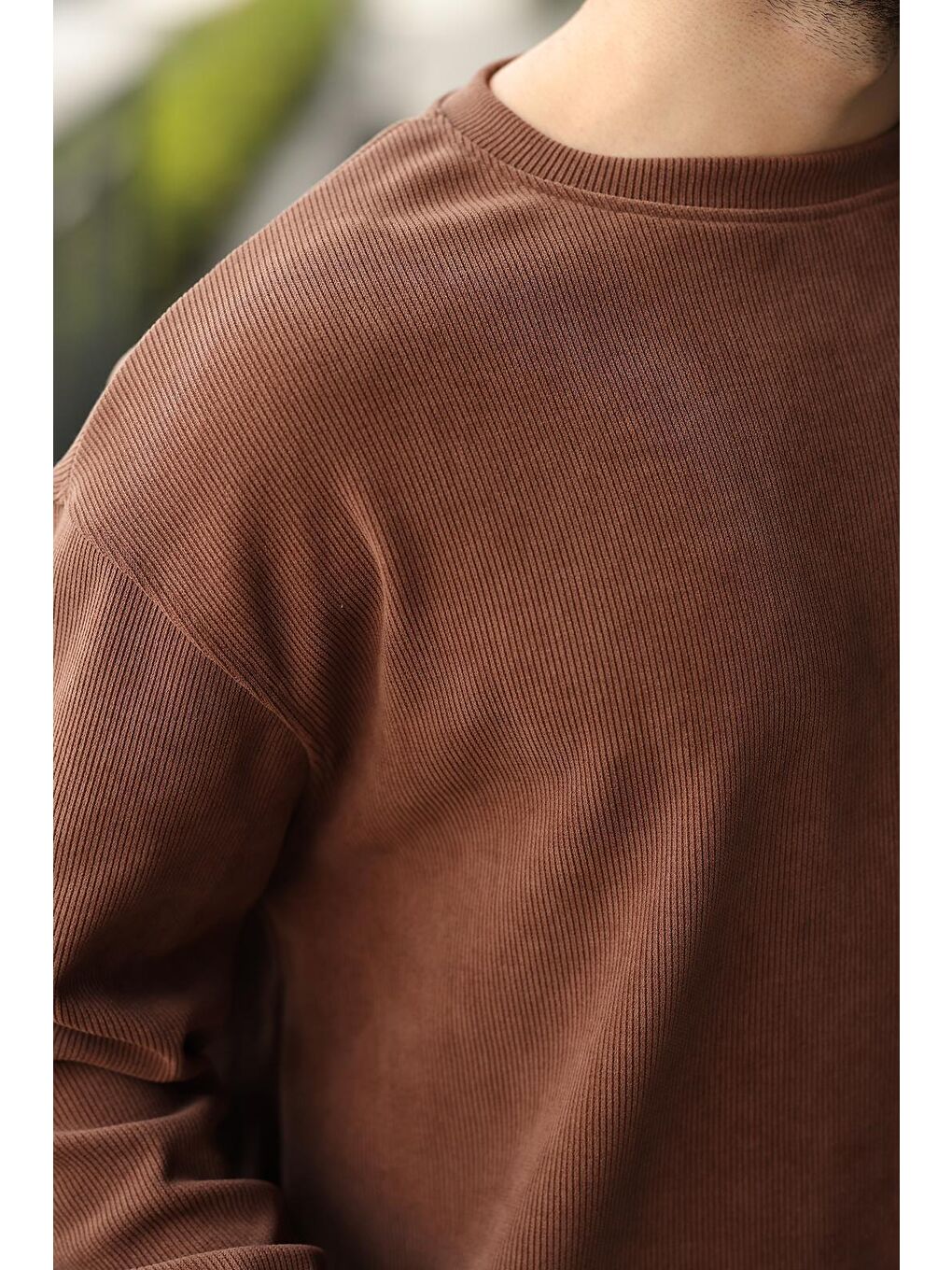 Kahverengi Bisiklet Yaka Erkek Kadife Takım E7337-2