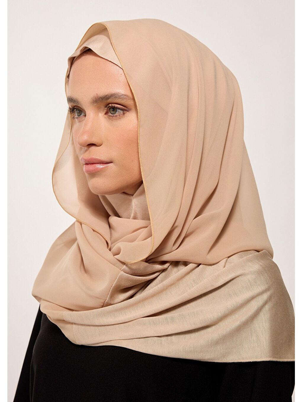 Eşarp - Şifonlu Şal - Bej-1