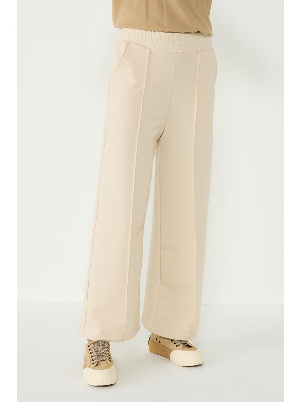 Kadın Dikiş Detaylı Palazzo Eşofman Altı 746 Bej-3