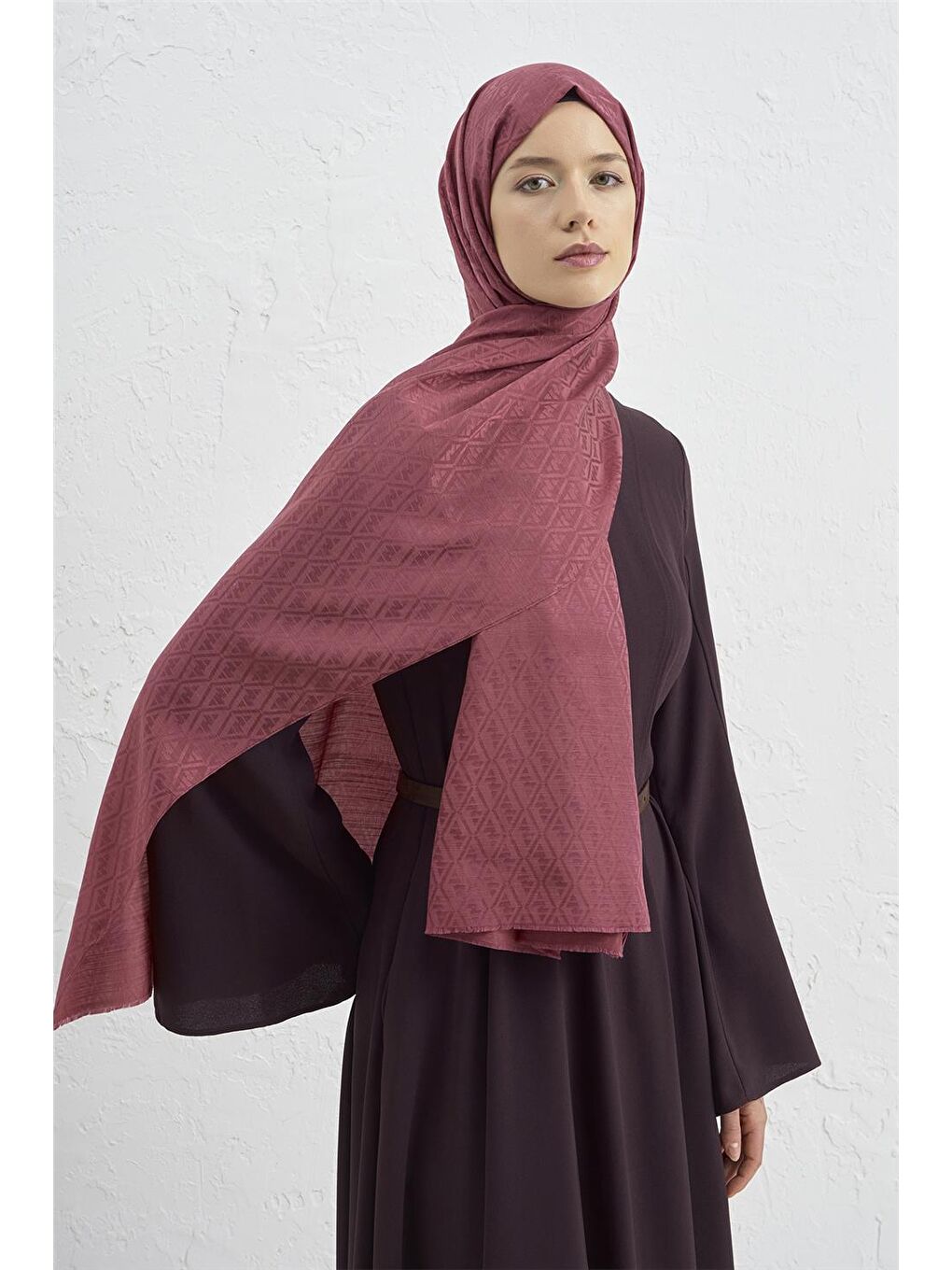 Pembe Elegance İpek Pamuk Monogram Şal 32-1