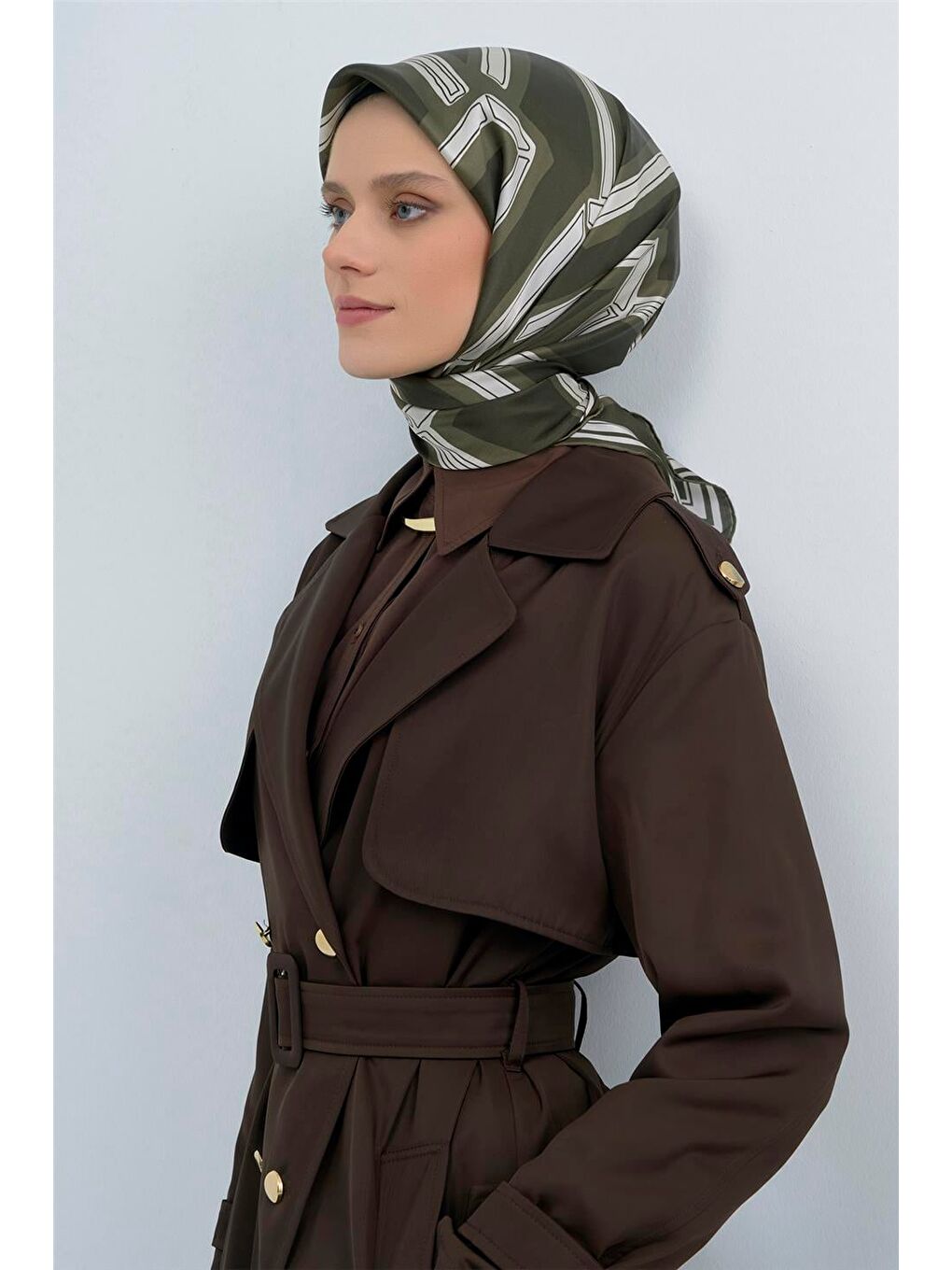 Haki Saf İpek Twill Eşarp 9547D 82