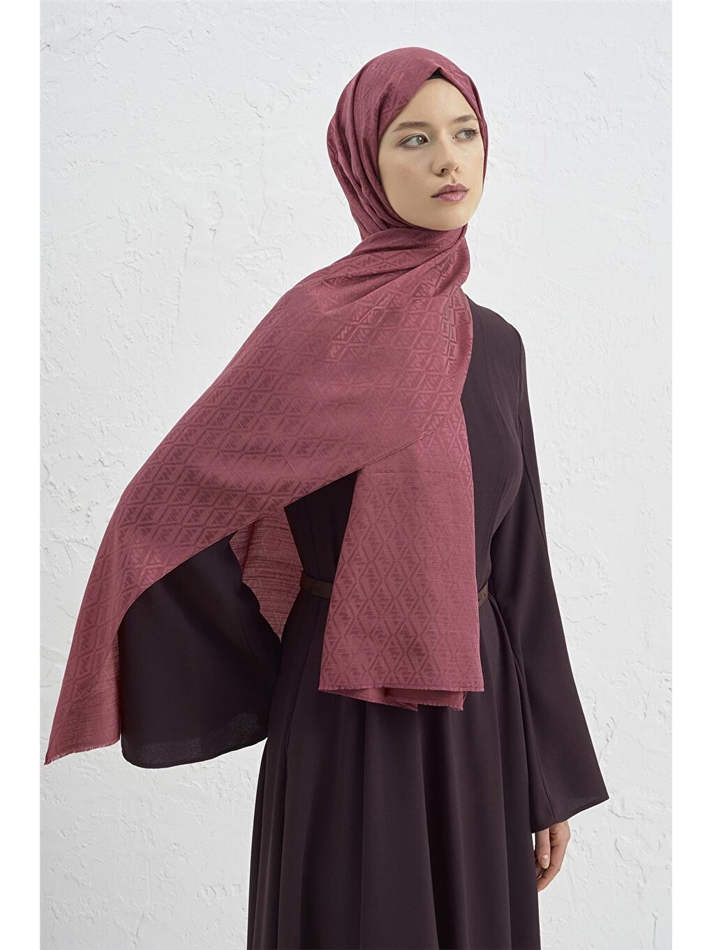 Pembe Elegance İpek Pamuk Monogram Şal 32-2