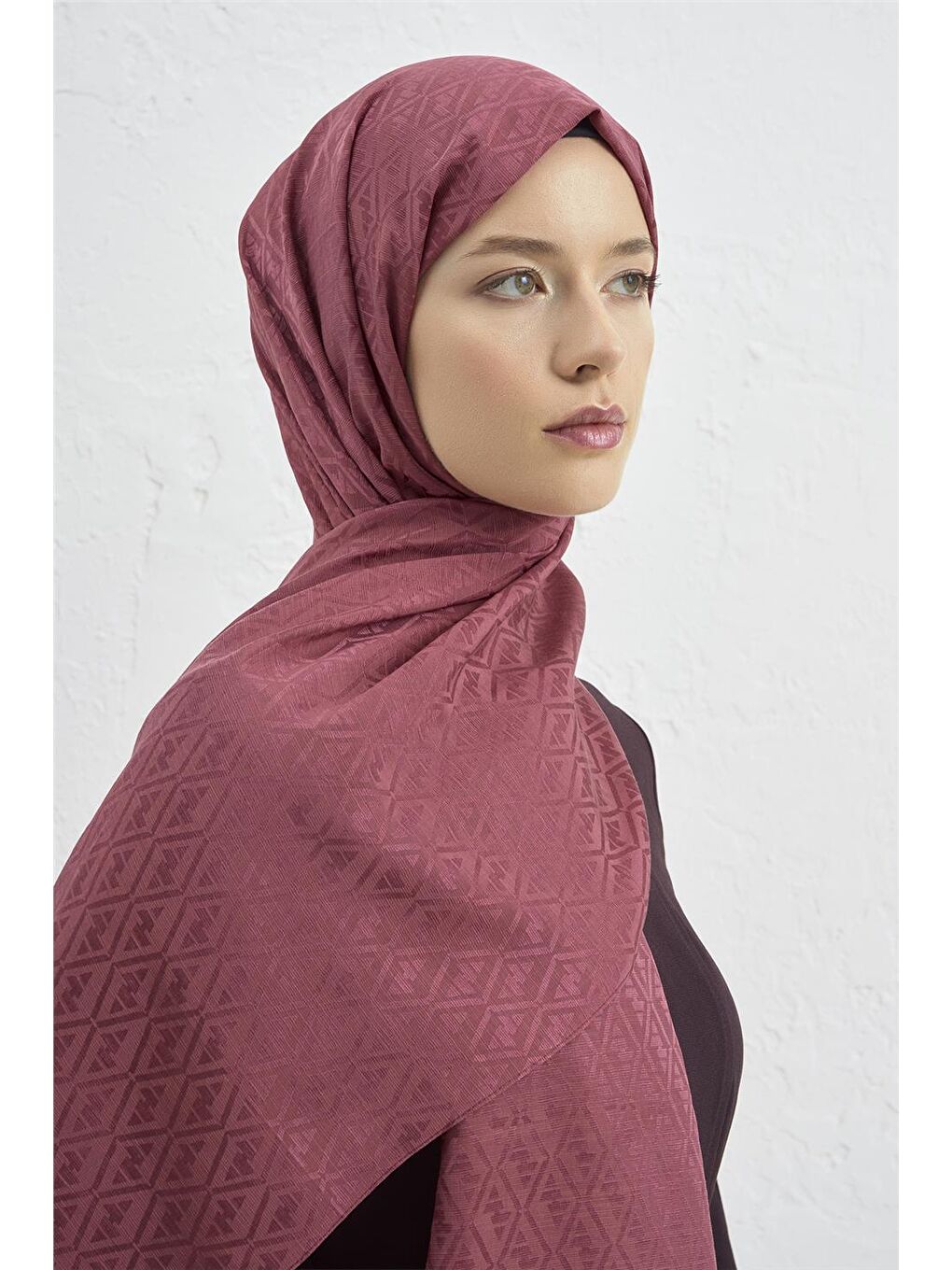 Pembe Elegance İpek Pamuk Monogram Şal 32-3