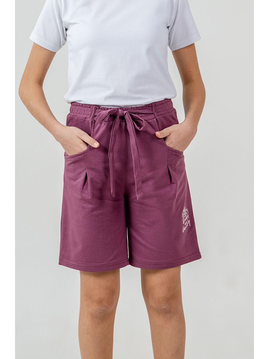 Pembe Kemer Fiyonk Kurdeleli Dreams Nakışlı Kız Çocuk Şort-1